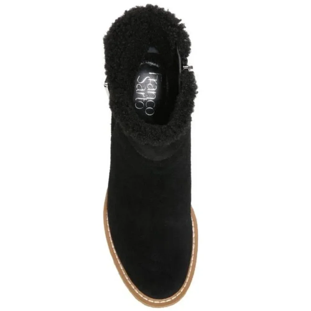 NEW Franco Sarto Women's Ulayna Suede Faux Fur Wedge Boots Black SZ-11